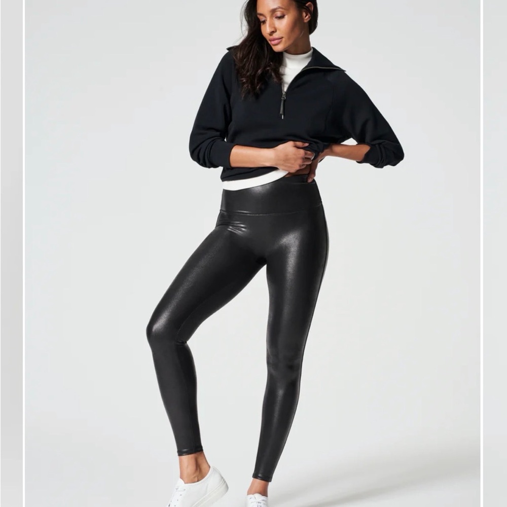 SPANX Black Faux Leather High-Waist Shaping Leggings
